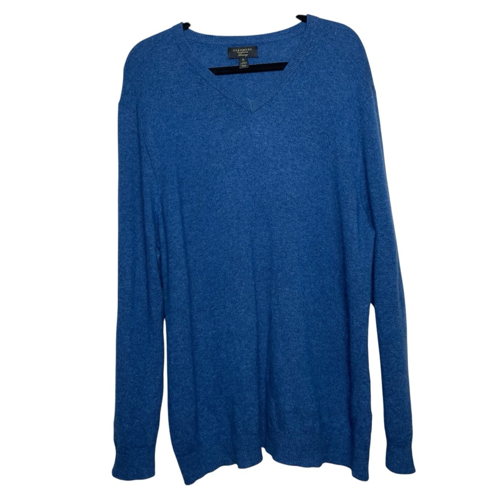 Club Room Quiet Luxury Cashmere Mens Blue Sweater V Neck Long Sleeves Sz XL